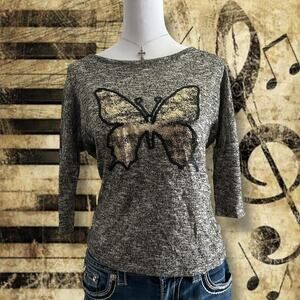 Sequins embroidered butterfly fairycore dolman blouse